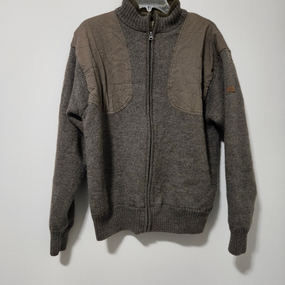 Beretta Mens Large 100% Wool Full Zip Shooting Hunting Sweater‎ Quilted Brown